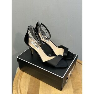 Nina New York Shoes Womens Size 11 Black Strappy Heel Rhinestone Ankle Strap